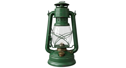 A vintage green kerosene lantern isolated on transparent background