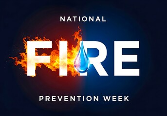 National fire prevention week with fire and water drop graphic