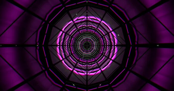 A captivating tunnel effect features vibrant colors and intricate geometric patterns, giving a sense of depth and continual motion