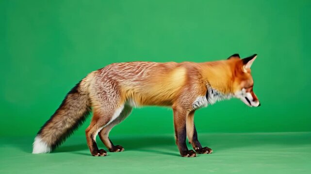 Rotfuchs auf Greenscreen &ndash; isolierter roter Fuchs mit Chroma Key Hintergrund