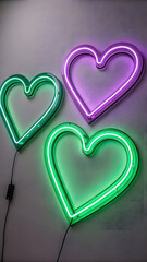 Neon Heart Lights on Wall – Modern Love Symbol in Green and Purple Glow