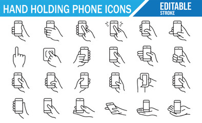 Vector Mobile UI Icons — Hand and Phone Outline Set