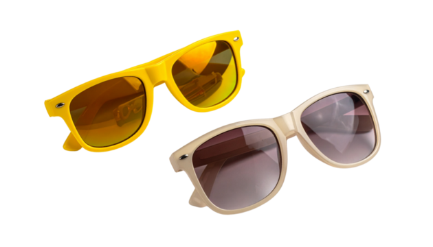 Stylish Sunglasses with Yellow Frames and Tinted Lenses isolated on transparent background