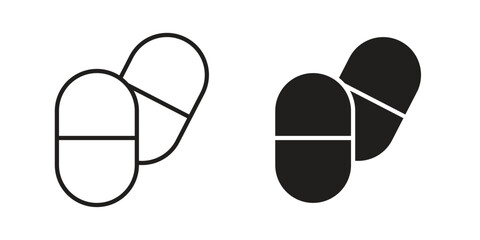 Pills icons in line stroke outline art and clip art