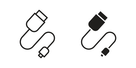 Phone cable icons in line stroke outline art and clip art