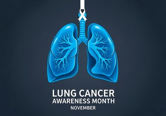 Lung cancer awareness month illustration with blue lungs