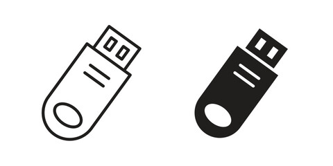 Pendrive icons in line stroke outline art and clip art