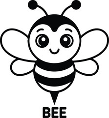 Obraz premium Cute cartoon bee illustration, black and white line art insect character for kids and stickers