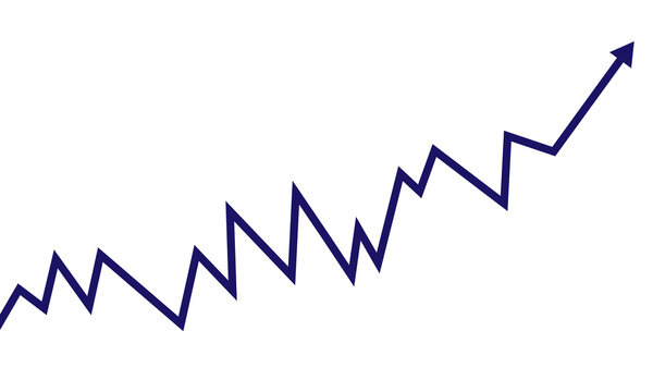 Blue jagged line graph showing upward trend isolated on transparent background