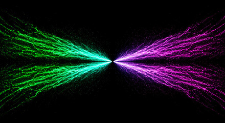 Green and purple energy streams meeting in center light