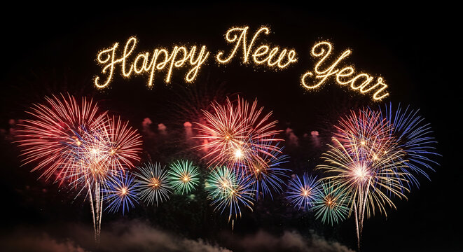 Happy ney year 2026  happy new year fireworks celebration sparkling lights festive holiday season background image stock photo