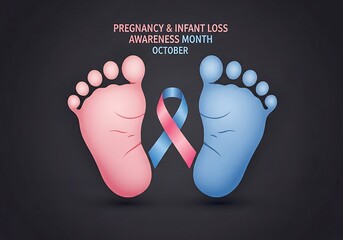 Pregnancy and infant loss awareness month october ribbon and feet