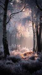 Obraz premium Winter forest bathed in sunlight