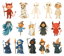 Obraz premium Cute Halloween costume characters illustration.