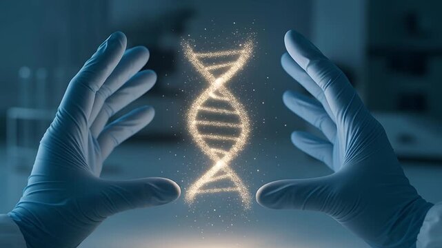 Genetic Research Concept With Glowing DNA Helix
