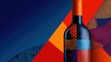 Modern wine bottle with abstract geometric label design