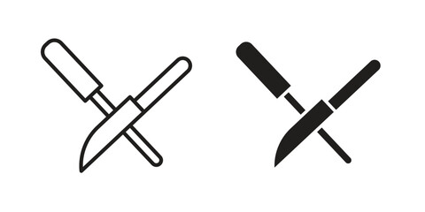 Knife sharpener icons in line stroke outline art and clip art
