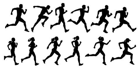 Running People Silhouettes Vector Set – Jogging, Sport and Fitness Icons