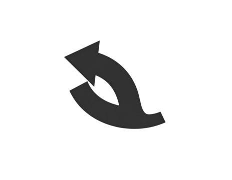 A gray, curved arrow symbol, twisting in on itself against a stark black background