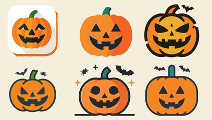 Halloween icon with a simple flat design, featuring bold lines, minimal details, and vibrant colors, set against a clean and neutral background With png Transparent 