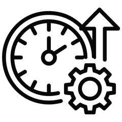 Clock with gear and upward arrow symbolizing time management and efficiency improvement
