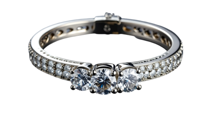 Elegant silver band ring with sparkling diamonds on black backdrop
