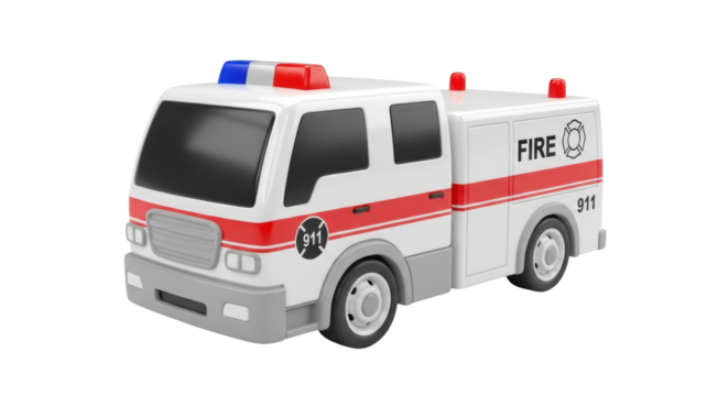 Isolated Toy Fire Truck, emergency vehicle for children play, firefighter, first responder