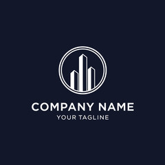 Elegant logo featuring three stylized skyscrapers within a circular frame, perfect for real estate.