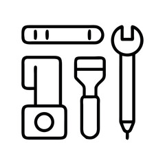 Set of hand tools including a wrench level and screwdriver icon