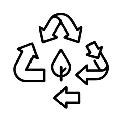 Icon of the universal recycling symbol with a leaf at its center representing sustainability