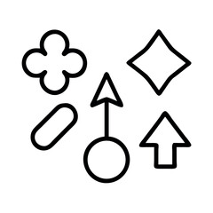 Simple line art icons of geometric shapes and arrows on a white background
