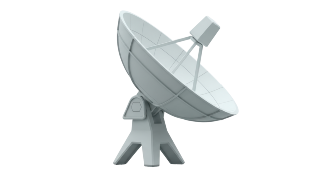 Isolated Communication satellite dish antenna with adjustable parabolic reflector, gray tone