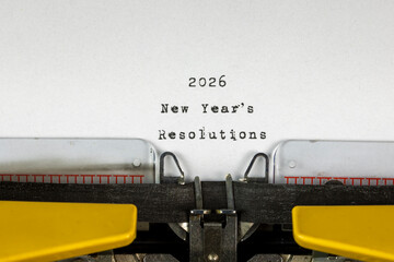 2026 New Years Resolutions written on an old typewriter	