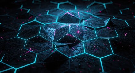 Obraz premium Futuristic geometric pattern holographic projections glowing lines dark ambient light. 