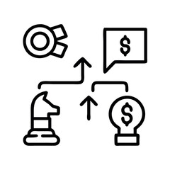 Strategic business planning and financial growth iconography showing chess piece and dollar signs