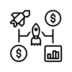 Rocket launching business growth with financial investment and market analysis
