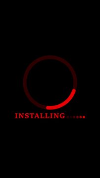 Dark background with red circular progress bar and the word INSTALING with red loading dots circle