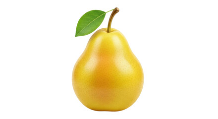 Isolated yellow pear with stem and green leaf a seasonal fruit ingredient for healthy dessert