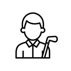 Simple line art icon of a golfer holding a golf club ready to play