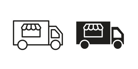 Food truck icons in line stroke outline art and clip art