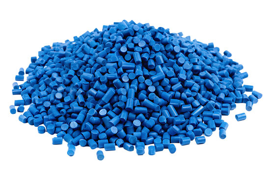 a pile of small cylindrical blue plastic pellets  isolated on white background, png, ai generated