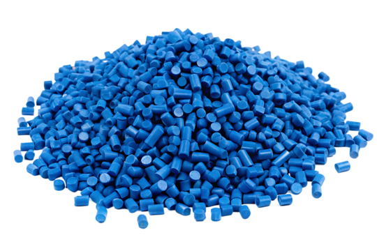 a pile of small cylindrical blue plastic pellets  isolated on white background, png, ai generated