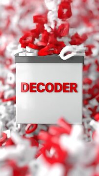 Decoder in a sea of numbers, red and white, abstract concept.