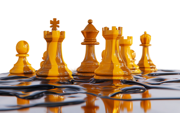Surreal Chess Artwork Depicting Melting Pieces Highlighting Luxury Design and Symbolic Creativity isolated on transparent background PNG