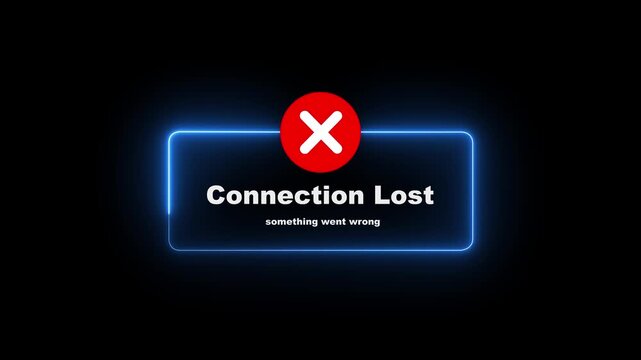 Connection Lost notification icon animation on black background. animated Network Connection Lost with 4k video background. Connection failed concept.
