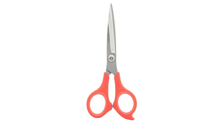 Isolated pet grooming scissors with red handles for dogs and cats with silver blades