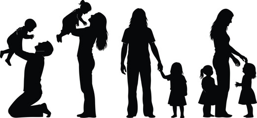 Silhouette of Adult and Child Interaction Showing Growth, Bonding, Parenting, Caregiving, Family Love, Emotional Connection, Support, and Development Stages