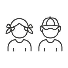 children icon, boy and girl, kids, web images, thin line vector illustration eps10