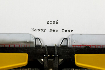 Happy New Year 2026 written on an old typewriter	
