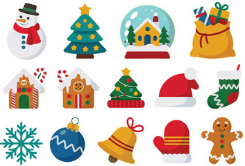 Fototapeta premium Colorful Christmas Holiday Icon and Element Collection